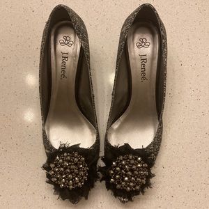 J. Renee’ Emily  Ornament and Metallic Round Block Heel Pumps